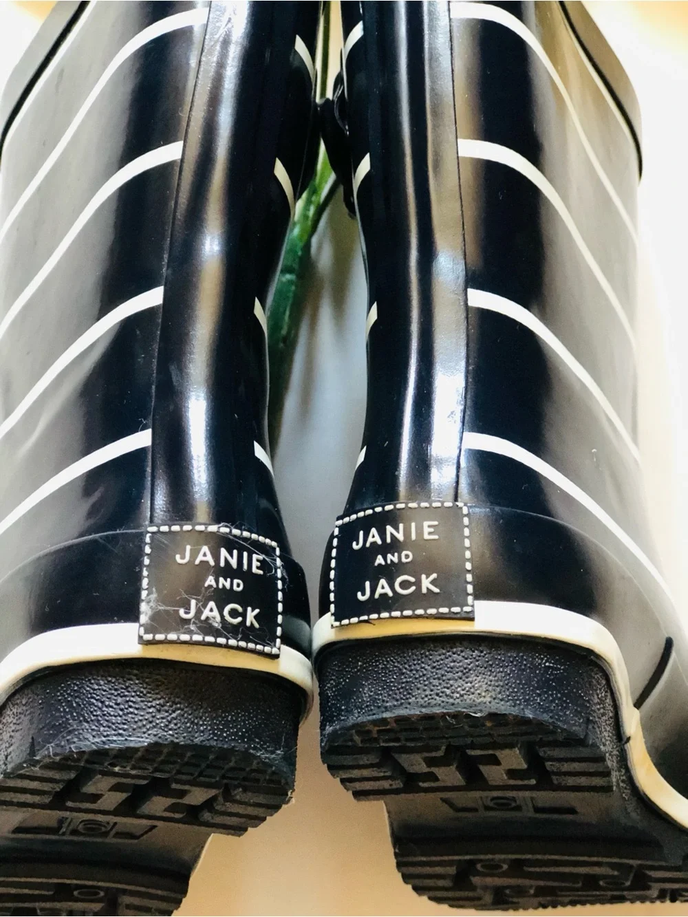 Janie and Jack Black & White Striped Rain Boots Size 9 Kids